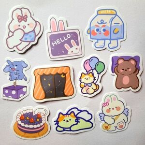 Set of 10 Colorful Cartoon Animal Stickers